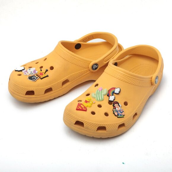 CROCS Clogs & Charms Mustard Yellow Gardening Outdoors Casual Hello Kitty Pooh - Picture 12 of 12